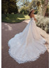 Off Shoulder Beaded Ivory Lace Tulle Royal Wedding Dress